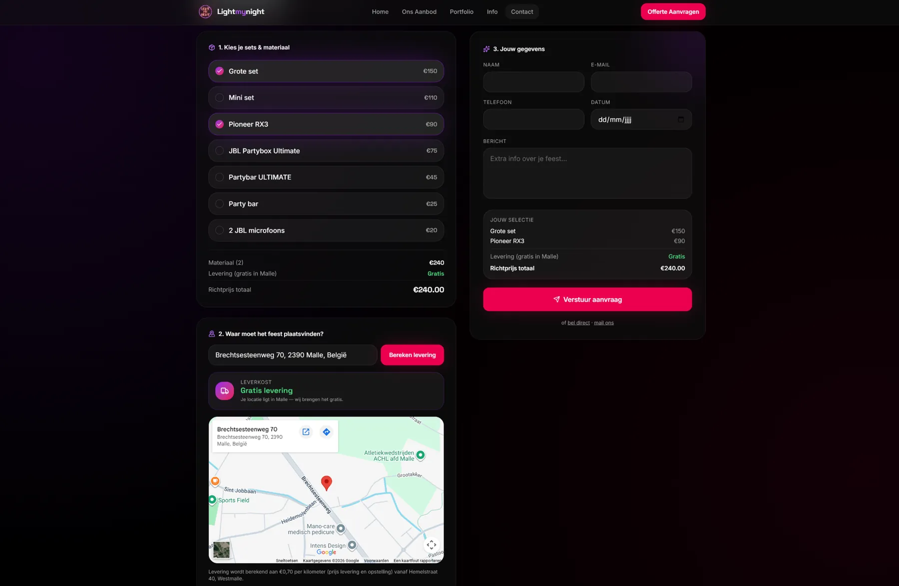 Lightmynight — boekingssysteem